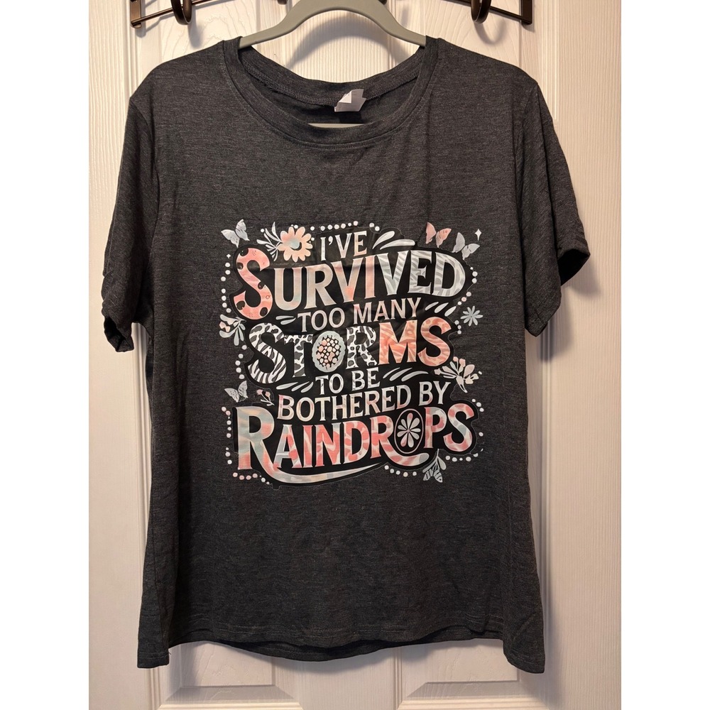 Digiprint Apparel Survived Too Many Storms Graphic Tee Charcoal Grey XL